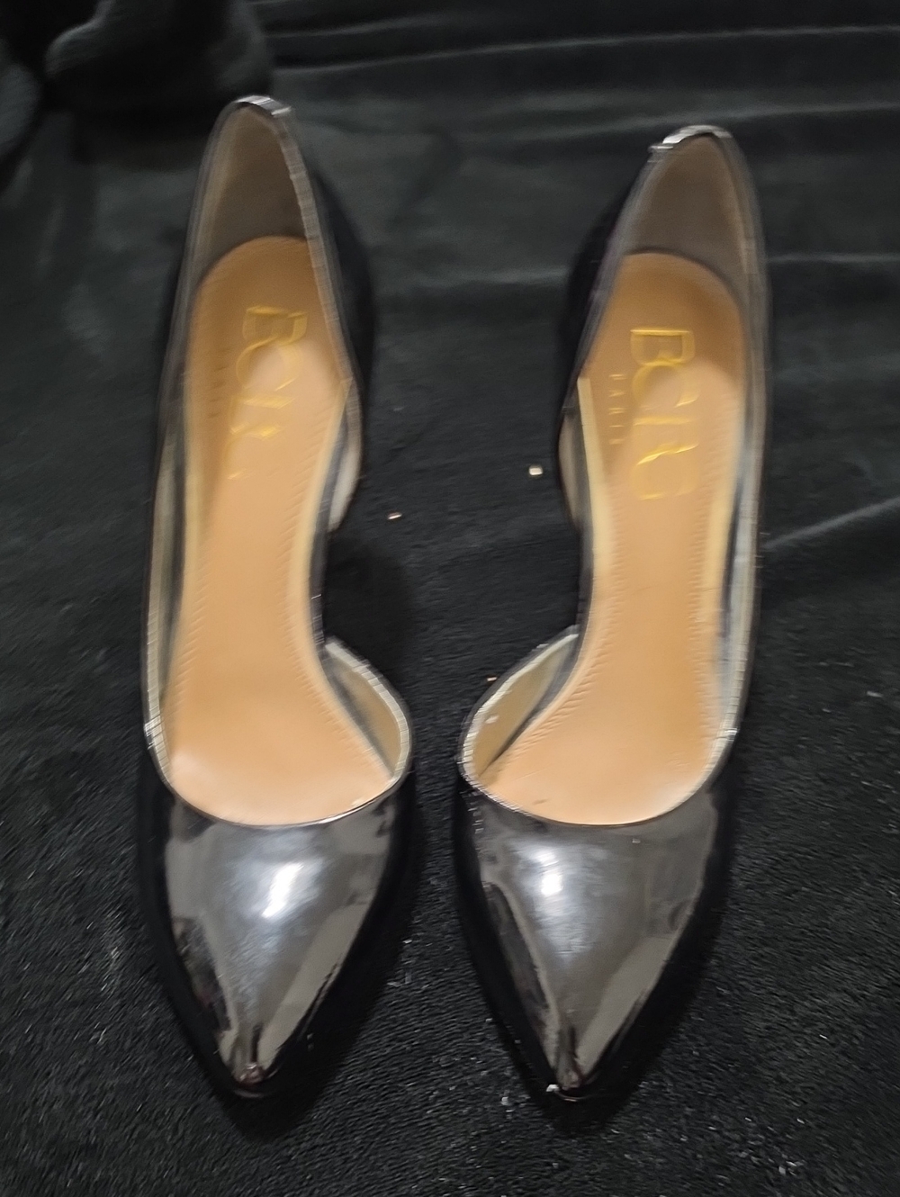 BCBG Paris Black and Silver Pointed D'Orsay Pumps
